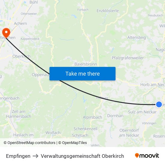 Empfingen to Verwaltungsgemeinschaft Oberkirch map