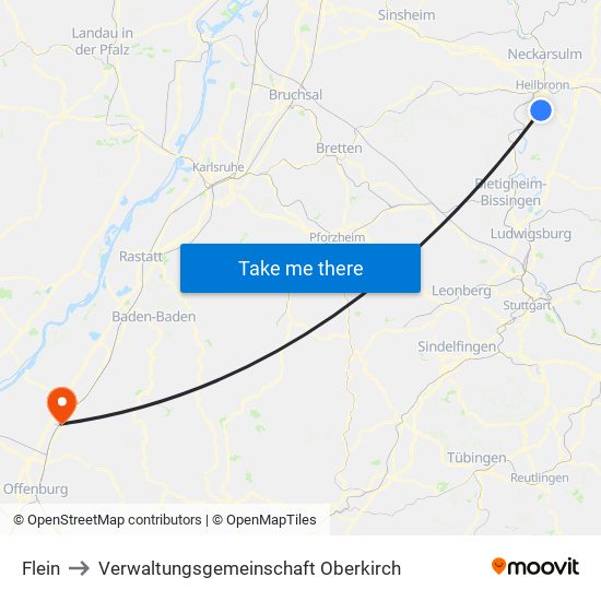 Flein to Verwaltungsgemeinschaft Oberkirch map