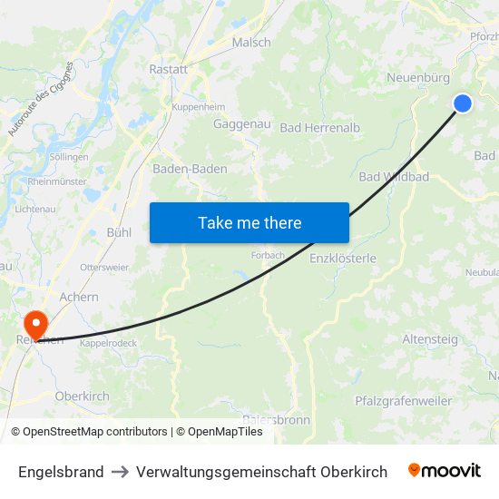 Engelsbrand to Verwaltungsgemeinschaft Oberkirch map