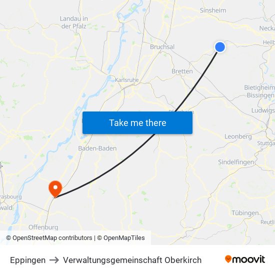 Eppingen to Verwaltungsgemeinschaft Oberkirch map