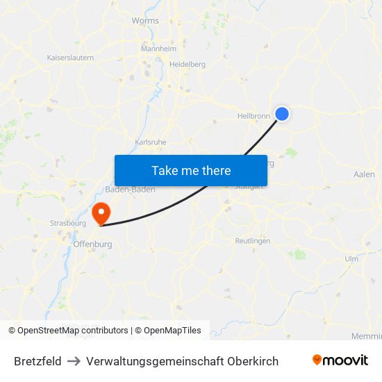 Bretzfeld to Verwaltungsgemeinschaft Oberkirch map