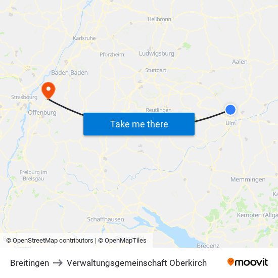 Breitingen to Verwaltungsgemeinschaft Oberkirch map
