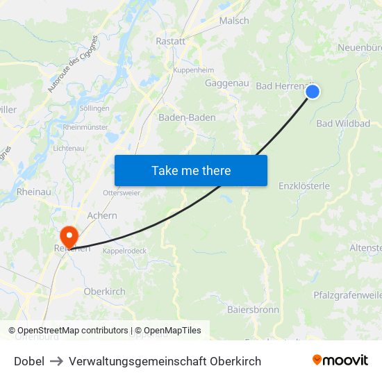 Dobel to Verwaltungsgemeinschaft Oberkirch map