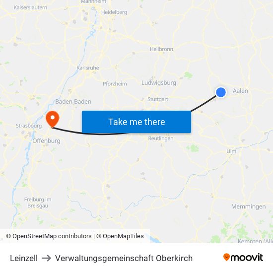 Leinzell to Verwaltungsgemeinschaft Oberkirch map