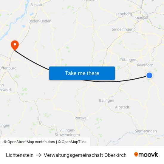 Lichtenstein to Verwaltungsgemeinschaft Oberkirch map