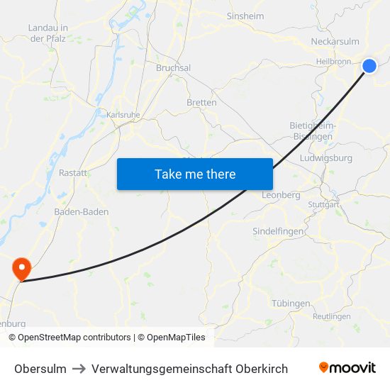 Obersulm to Verwaltungsgemeinschaft Oberkirch map