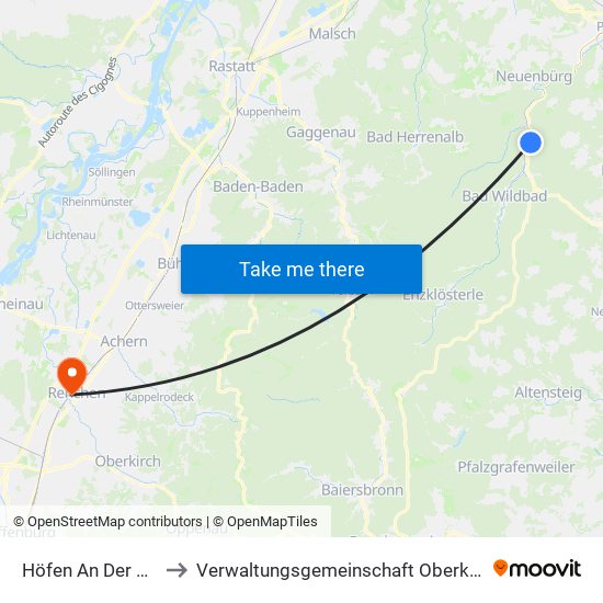 Höfen An Der Enz to Verwaltungsgemeinschaft Oberkirch map