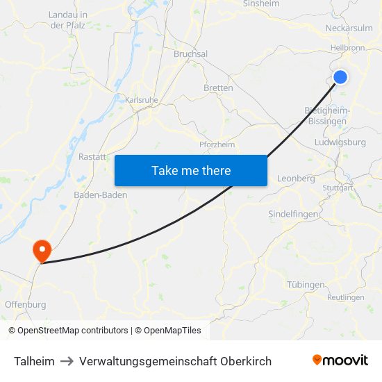 Talheim to Verwaltungsgemeinschaft Oberkirch map