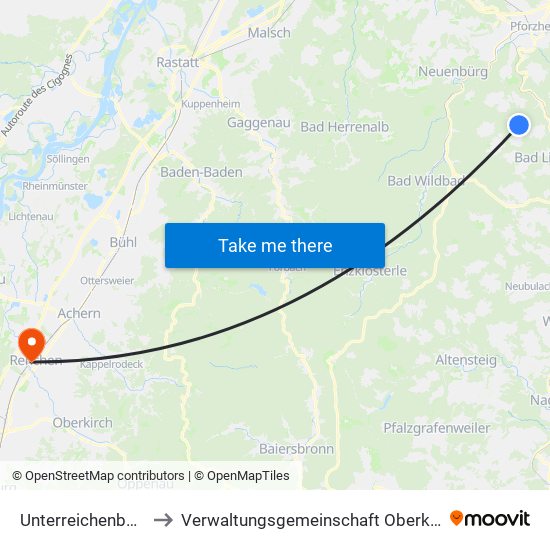 Unterreichenbach to Verwaltungsgemeinschaft Oberkirch map