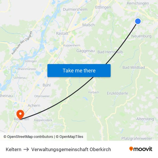 Keltern to Verwaltungsgemeinschaft Oberkirch map