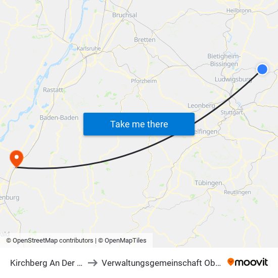 Kirchberg An Der Murr to Verwaltungsgemeinschaft Oberkirch map