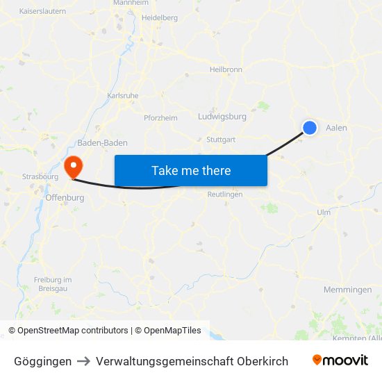 Göggingen to Verwaltungsgemeinschaft Oberkirch map
