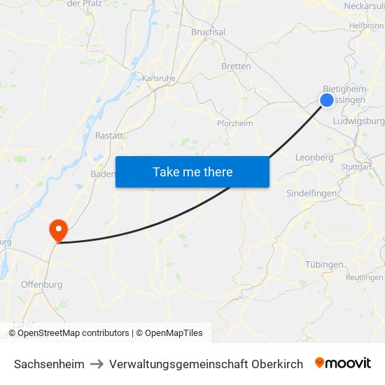 Sachsenheim to Verwaltungsgemeinschaft Oberkirch map