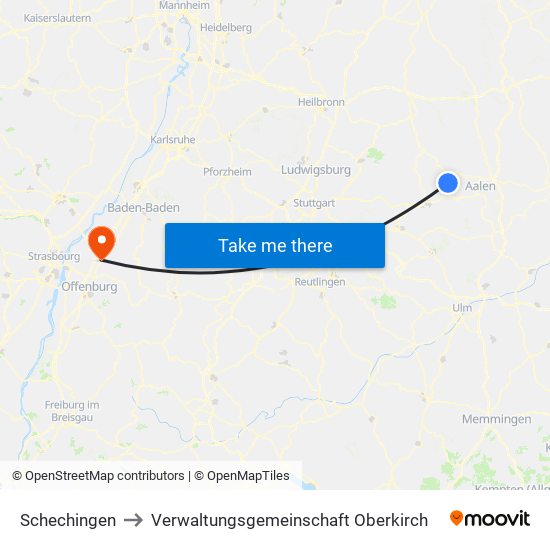 Schechingen to Verwaltungsgemeinschaft Oberkirch map