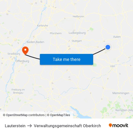 Lauterstein to Verwaltungsgemeinschaft Oberkirch map