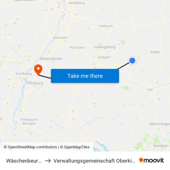 Wäschenbeuren to Verwaltungsgemeinschaft Oberkirch map
