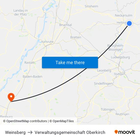 Weinsberg to Verwaltungsgemeinschaft Oberkirch map