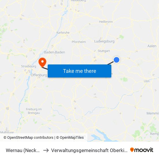 Wernau (Neckar) to Verwaltungsgemeinschaft Oberkirch map