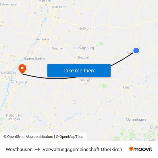 Westhausen to Verwaltungsgemeinschaft Oberkirch map