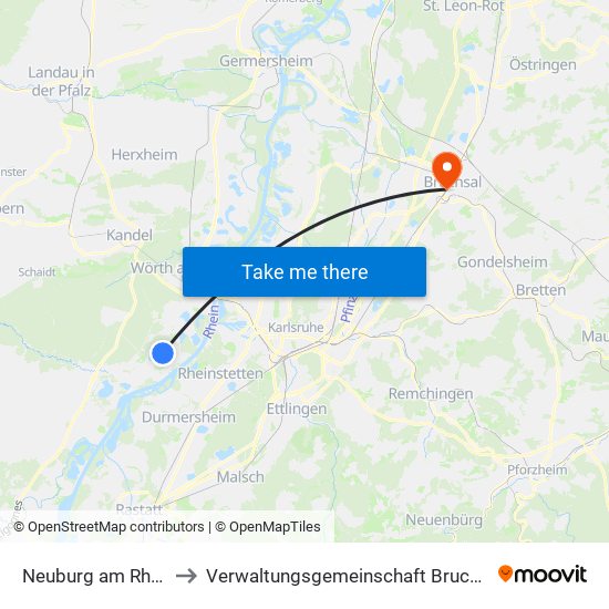 Neuburg am Rhein to Verwaltungsgemeinschaft Bruchsal map