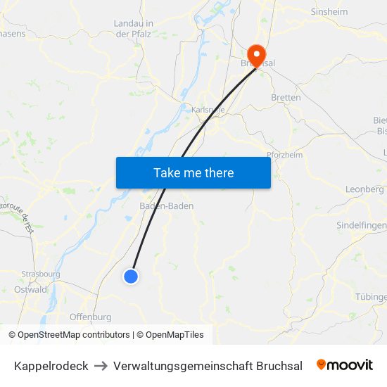 Kappelrodeck to Verwaltungsgemeinschaft Bruchsal map