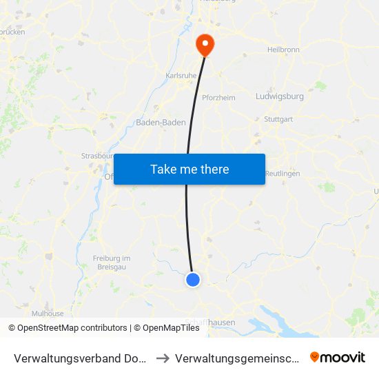 Verwaltungsverband Donaueschingen to Verwaltungsgemeinschaft Bruchsal map