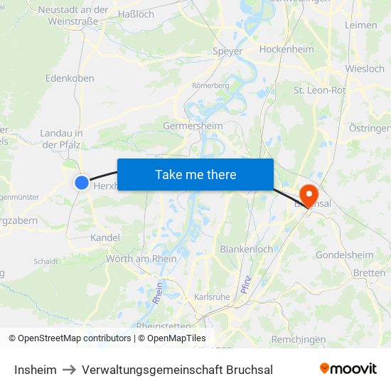 Insheim to Verwaltungsgemeinschaft Bruchsal map