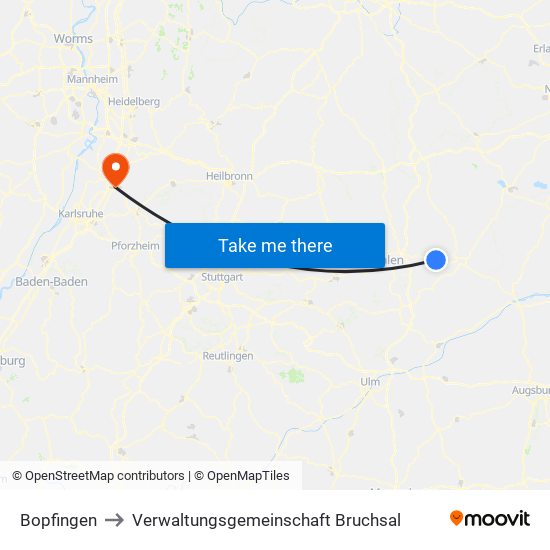 Bopfingen to Verwaltungsgemeinschaft Bruchsal map
