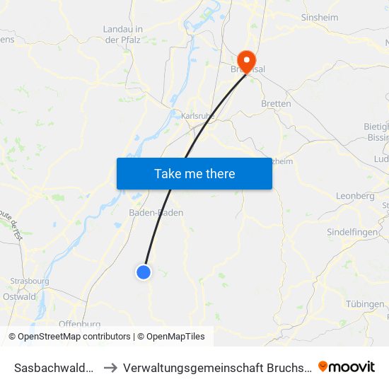 Sasbachwalden to Verwaltungsgemeinschaft Bruchsal map