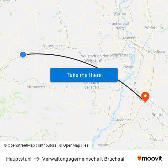 Hauptstuhl to Verwaltungsgemeinschaft Bruchsal map