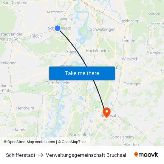 Schifferstadt to Verwaltungsgemeinschaft Bruchsal map