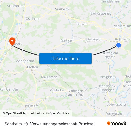 Sontheim to Verwaltungsgemeinschaft Bruchsal map