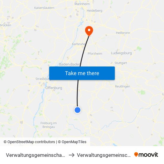Verwaltungsgemeinschaft Schramberg to Verwaltungsgemeinschaft Bruchsal map