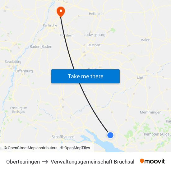 Oberteuringen to Verwaltungsgemeinschaft Bruchsal map