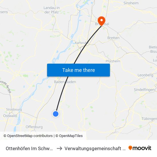 Ottenhöfen Im Schwarzwald to Verwaltungsgemeinschaft Bruchsal map