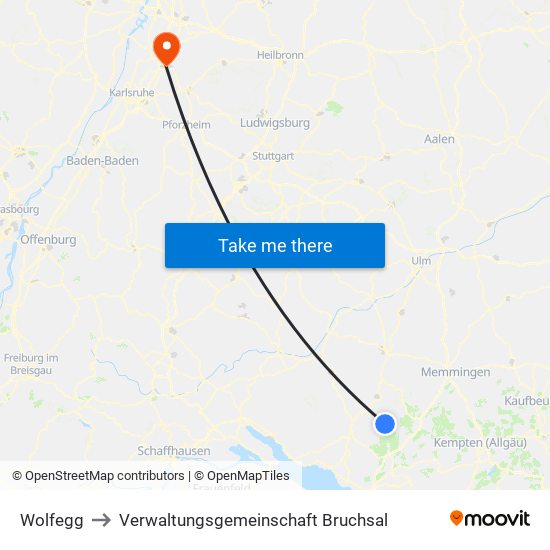 Wolfegg to Verwaltungsgemeinschaft Bruchsal map