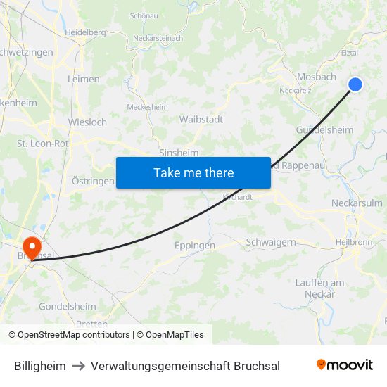 Billigheim to Verwaltungsgemeinschaft Bruchsal map