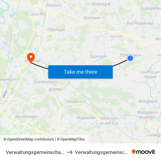 Verwaltungsgemeinschaft Schwaigern to Verwaltungsgemeinschaft Bruchsal map