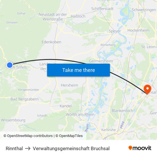 Rinnthal to Verwaltungsgemeinschaft Bruchsal map