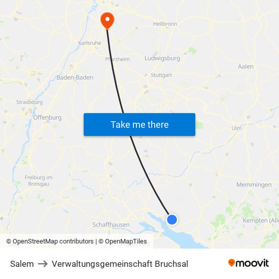 Salem to Verwaltungsgemeinschaft Bruchsal map