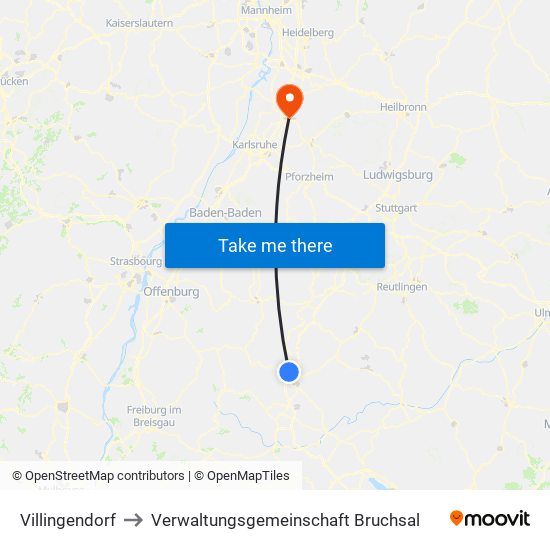 Villingendorf to Verwaltungsgemeinschaft Bruchsal map