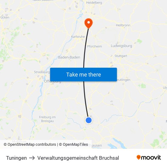 Tuningen to Verwaltungsgemeinschaft Bruchsal map