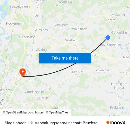 Siegelsbach to Verwaltungsgemeinschaft Bruchsal map