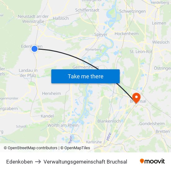 Edenkoben to Verwaltungsgemeinschaft Bruchsal map