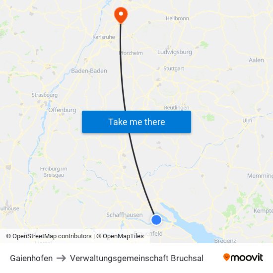 Gaienhofen to Verwaltungsgemeinschaft Bruchsal map