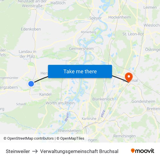 Steinweiler to Verwaltungsgemeinschaft Bruchsal map