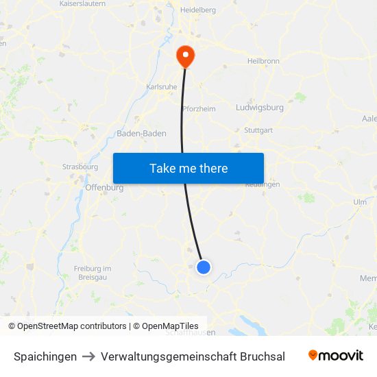 Spaichingen to Verwaltungsgemeinschaft Bruchsal map