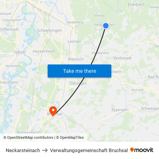 Neckarsteinach to Verwaltungsgemeinschaft Bruchsal map