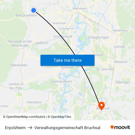 Erpolzheim to Verwaltungsgemeinschaft Bruchsal map