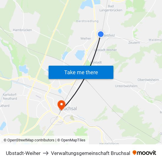 Ubstadt-Weiher to Verwaltungsgemeinschaft Bruchsal map